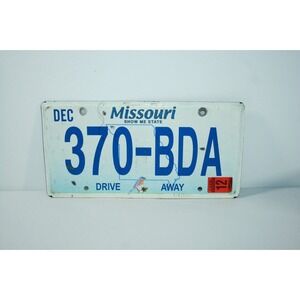 EXPIRED 2012 Missouri Show Me State Drive Away License Vanity Plate 370-BDA